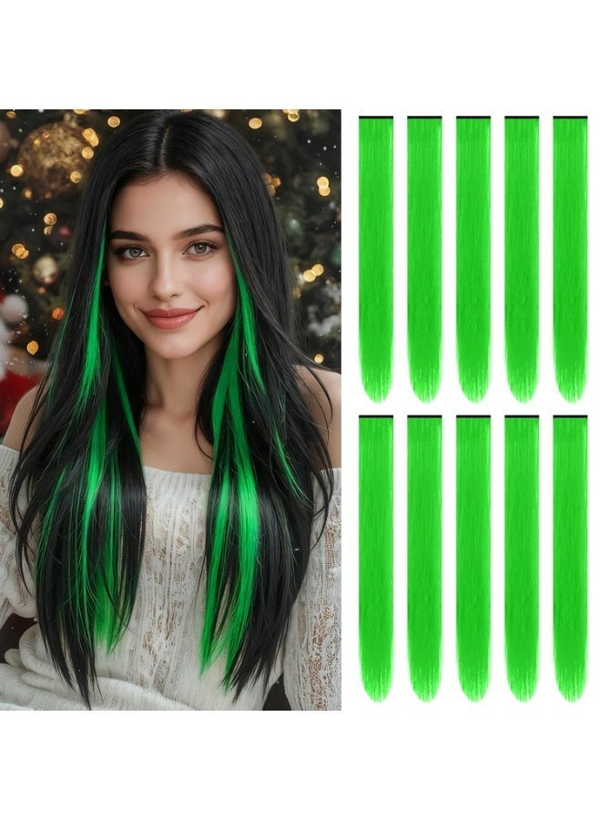 Bukela 22 inch Colored Hair Extensions Straight Hairpiece, Multi-colors Party Highlights Clip in Synthetic Hair Extensions (10 PCS Green) - Image 1